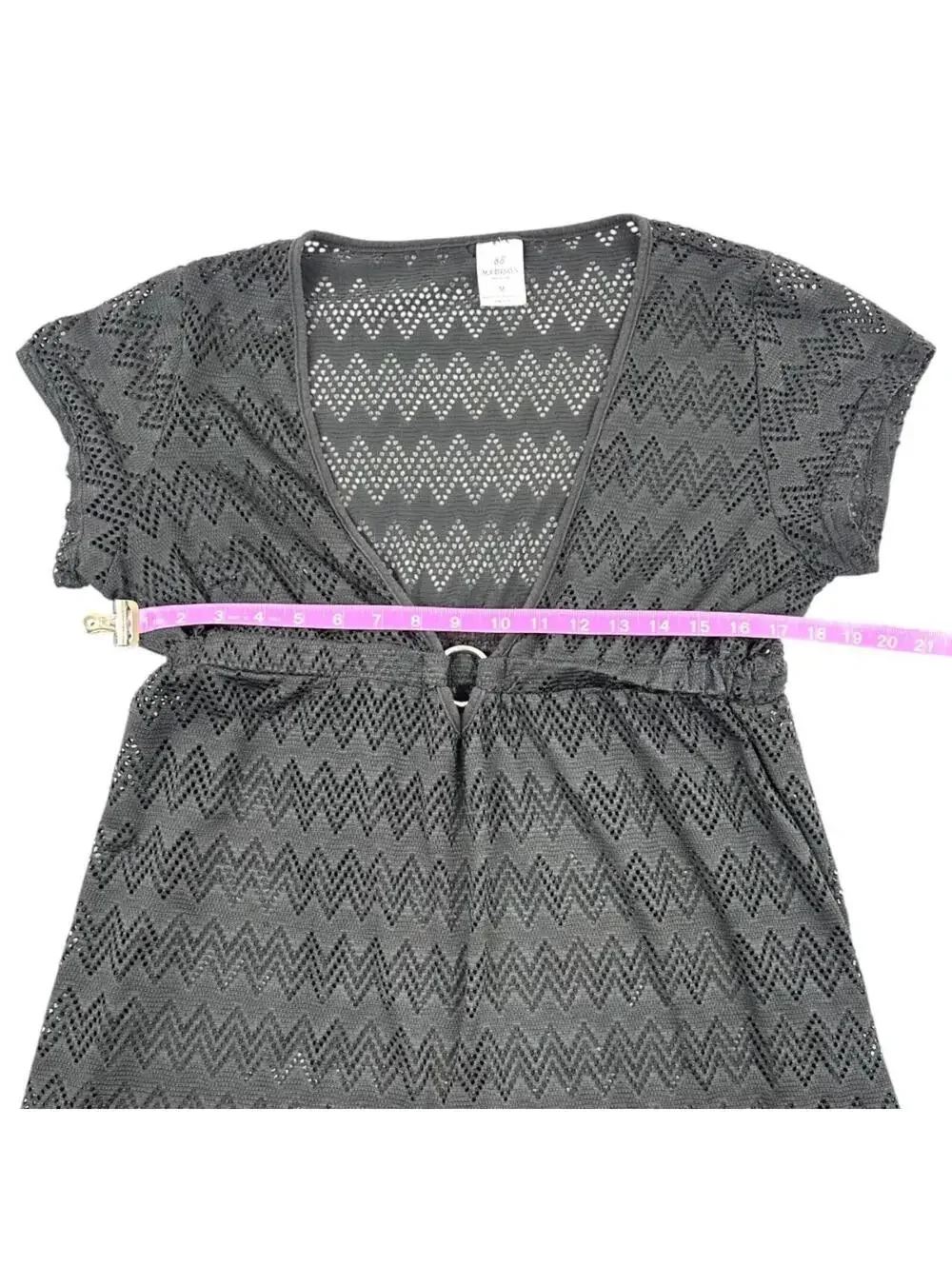 88 Madison Black Chevron Knit Mesh Beach Cover Up with Empire Waist